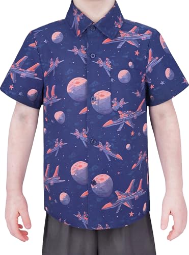 Image of Boys Hawaiian Button Down Shirt, Pure Combed Cotton Short Sleeve Size 3-15Y | Pure Combed Cotton, Smooth 60s yarn, Tagless Label, Pilling-Resistant, Shrink-Resistant, Fade-Resistant, Machine Washable