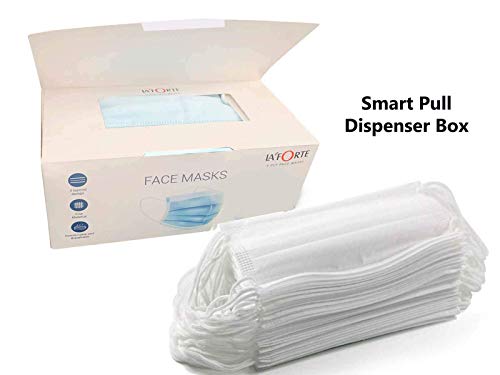Image of La' Forte Disposable 3-Layer Face Masks Thick with Elastic Ear Loop, Anti-Dust, 50, White