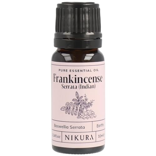 Nikura Indian Frankincense (Serrata) Essential Oil - 10ml | 100% Pure Natural Oils | Perfect for Aromatherapy Diffusers Humidifier Bath | Great for Self Care Skin | Vegan & UK Made