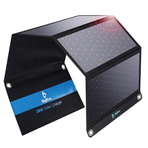 [Upgraded] BigBlue 3 USB Ports 28W Solar Charger(5V/4.8A Max), Portable Foldable Solar Panel for Camping, IP44 Waterproof, Compatible with iPhone 11/XS/XS Max/XR/X/8/7, iPad, Samsung Galaxy LG etc.