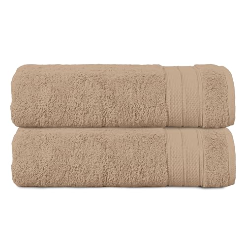 Image of Elegant Comfort Three Line Popcorn Towel Set for Bathroom 27 x 54 inches, Premium Hotel Quality 2-Pack Bath Towels, 100% Turkish Cotton, Soft and Durable, Quick Dry and Highly Absorbent, Tan