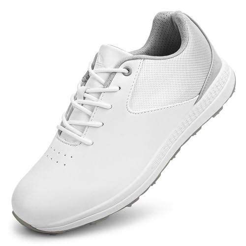 DAMANDO Women's Golf Shoes, Spikeless Golf Trainers Waterproof Breathable Golf Sneakers Lace Up Golfing Sports Shoes,Grey,10