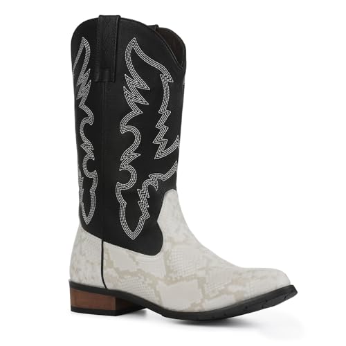 Lyrisiphy Cowboy Boots for Men Square Toe Embroideried Western Boots Traditional Country Boots Durable Work Boots