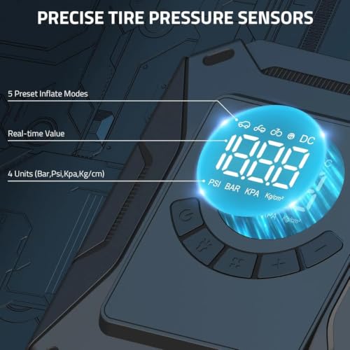 Compresor de aire portátil de 150PSI con manómetro digital de 12V 4