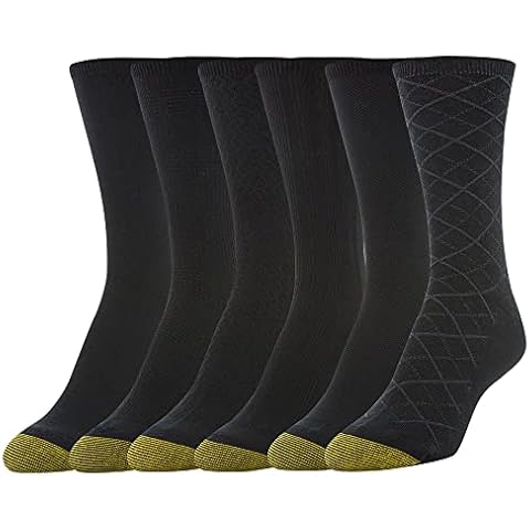 GOLDTOE Women's Casual Texture Crew Socks, 6-Pairs, Black Diamond, Medium Cover