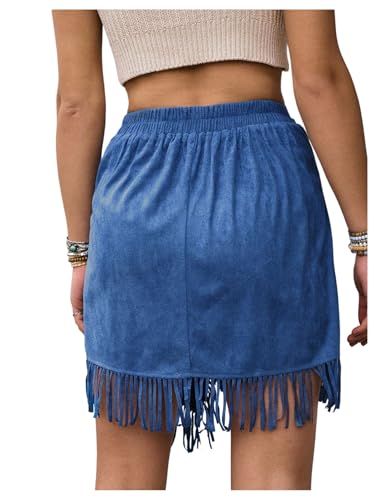 SweatyRocks Women's Tassel Flared Hem Skirts Boho High Waist Asymmetrical Skirts4