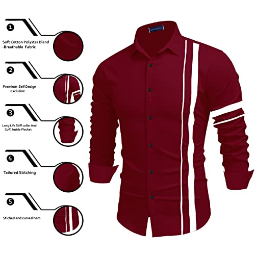 Image of Zombom Men Cotton Polyester Blend Regular Fit Striped Full Sleeve Casual Shirt