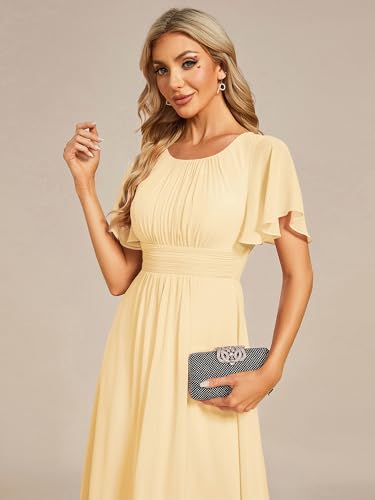 Image of Ever-Pretty Women's Chiffon Crew Neck Empire Waist Wedding Guest Dress Summer Short Sleeve Semi Formal Dresses 02053