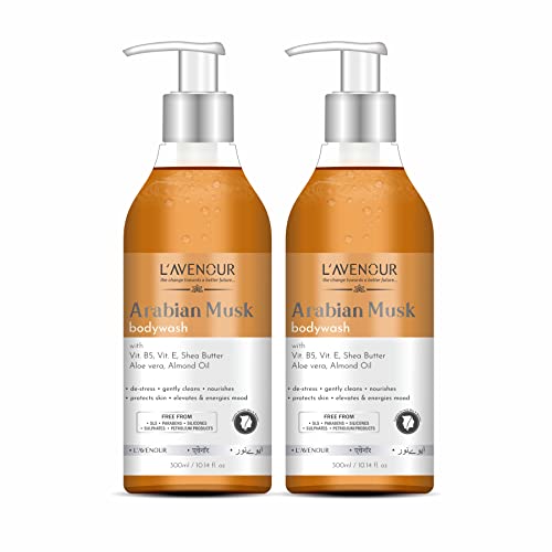 Image of L'avenour Arabian Musk Body Wash for Women & Men, For Long Lasting Fragrance, Deep Cleansing, Exfoliating, Soft & Glowing Skin, SLS & Paraben Free Unisex Shower Gel, All Skin Types - 300ml (Pack of 2)