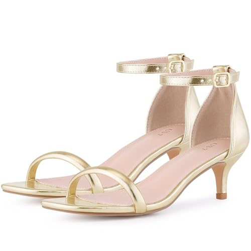 Perphy Square Toe Kitten Heel Ankle Strap Sandals for Women