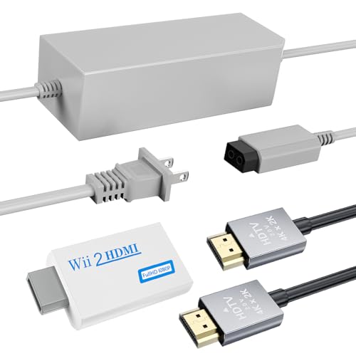LA NREUCETS 3 in 1 Wii to HDMI Converter, Come with Power Cord AC Adapter Supply and 4.92FT High Speed HDMI Cable Accessories Bundle Kits(Not for Wii U)