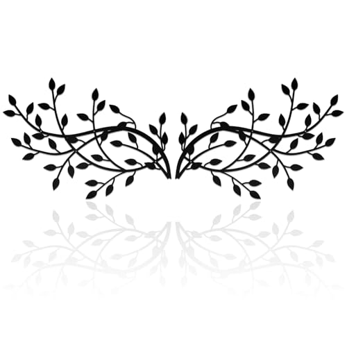 Meltset Metal Tree Leaf Wall Decor, Vine Olive Leaf Branch Wall Art, Black Metal Art, Wrought Iron Scroll Wall Decor, Decorative Wall Sculpture Above Bed, Living Room,Bathroom,Indoor Outdoor(L/Black)