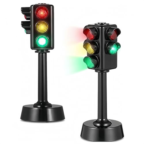 jarbins Traffic Light Toy for Kids, 2Pcs Mini Traffic Light Traffic Signal Light Lamp Stop Light Model Red Light Green Light Game Early Education Playset Toddler Party Favor, Small