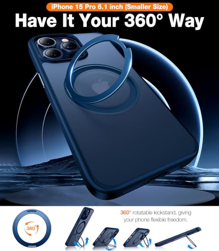 TORRAS Blue & Grey 360 Rotatable Magnetic Stand Case for iPhone 15 Pro