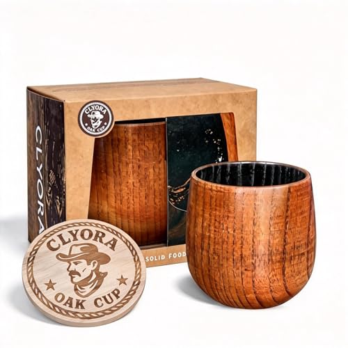 CLYORA Charred Wooden Bourbon Drinking Glass Whiskey Tumbler - Wooden Old Fashioned Glass...
