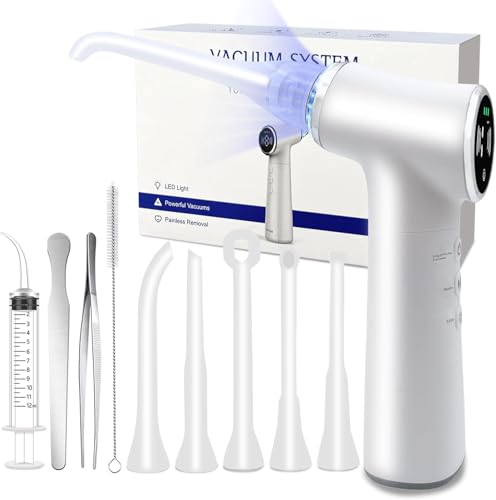 Upgraded Tonsil Stone Remover Tool Upgraded Electric Tonsil Stone Removal Kit - with Built-in LED Light & 6-Level Suction for Bad Breath Prevention Oral Suction Device for Stone Removal(off white)