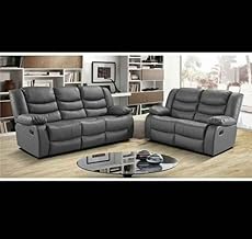 MNS Leather Recliner Sofa with Cupholders - 3+2 Seater Sofa - Grey (Full set 3+2)