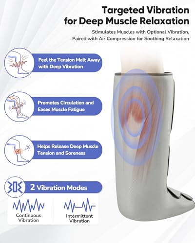 Image of Air Compression Leg Massager with Heat : Foot and Calf Massager for Circulation and Pain Relief - 9 Intensity, 4 Modes, 3 Heating, Vibration, for Sitting /Standing Jobs & Home Use