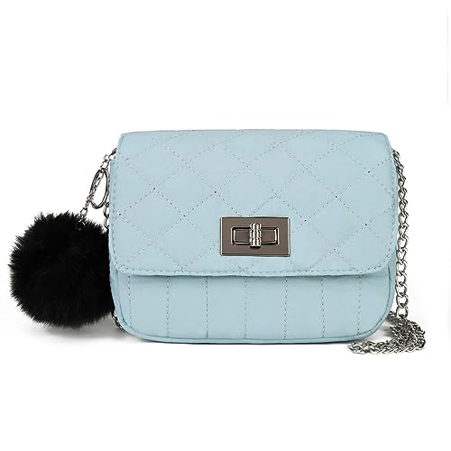 JSTRIVE Quilted Purses for Teen Girls Gifts, Small Chain Purse and Nylon Crossbody Bag for Women with Pom Pom