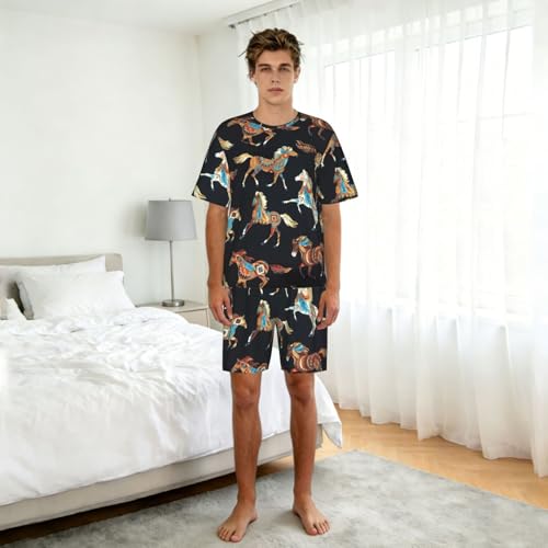 Pijama de hombre cómodo para evitar el calor conjunto de dos piezas suave con bolsillos 3