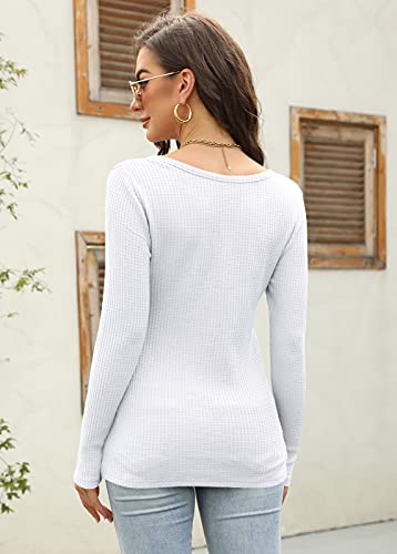 Farktop 7Y4118BS0M1 Women'S V Neck Waffle Knit Henley Tops Casual Long Sleeve Pullover Sweater Blouses thumb #5
