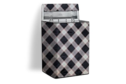 Image of Stylista Washing Machine Cover Compatible for Godrej 6.5 Kg Fully-Automatic Top Loading WTEON MGNS 65 5.0 FDTG MTBK, Checkered Pattern Cream