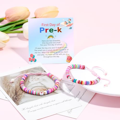 Image of YUZHEJIE First Day of Kindergarten Pre-K Bracelet Mother Daughter Matching Bracelets Back to School Natural Stone Bracelets for Women Girls Teen Jewelry Gifts (Colorful-Pre-K), 6.5