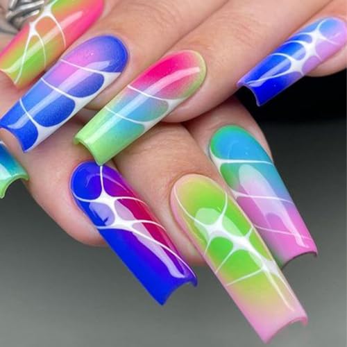 Colorful Ombre Press on Nails Square Long Coffin fake nails for Women