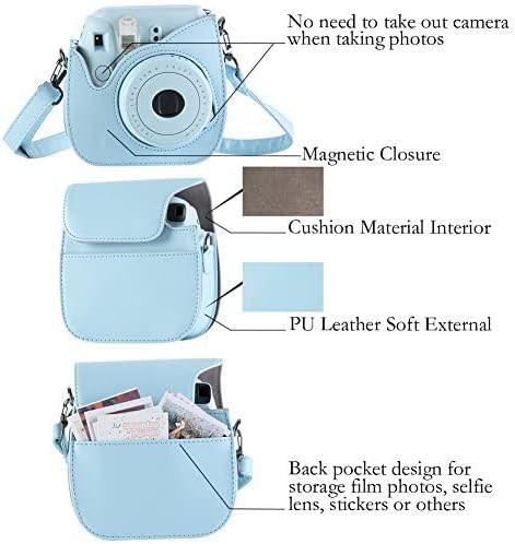 Protective & Portable Case Compatible with fujifilm instax Mini 11/9/8/8+ Instant Film Camera with Accessories Pocket and Adjustable Strap - Blue by SAIKA