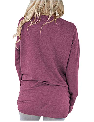 onlypuff Round Neck WineRed Long Sleeve T Shirt Women Solid Tunic Top Comfy XL