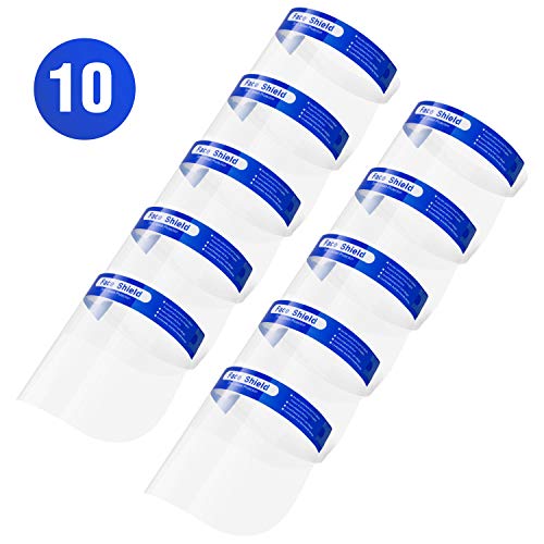 Face Shield 10 Stück Vollschutzkappen, leicht und verstellbar, transparent für Männer und Frauen