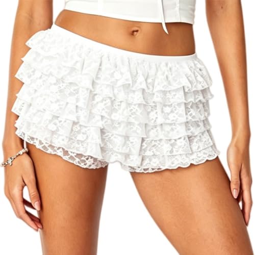 Image of NUFIWI Women Lolita Bloomers Ruffle Shorts Lace Cute Pumpkin Pants Sexy Boyshorts Layered Y2k Mini Shorts Pettipants