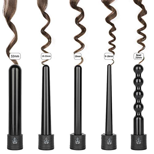 Culwad Lockenstab 5 in 1 Lockenwickler Set Multifunktions Austauschbare Keramikbeschichtung - mit Handschuh(Verpackung MEHRWEG)