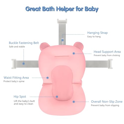 Image of Colorlife Baby Bath Seat Support Net Infant Bathing Seat Support Mat, Comfortable Adjustable Non-Slip Three-Pointed Baby Shower Net Bathtub Sit Up Mesh for Newborn 0-12 Months-Pink(No Bathtub)