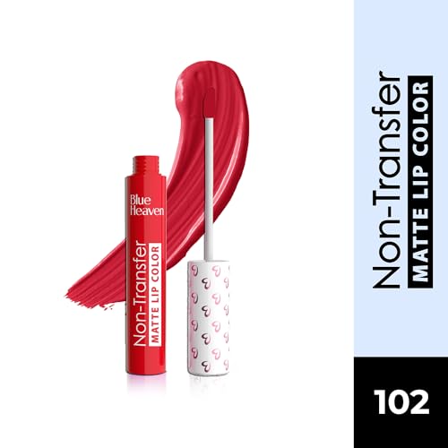 Image of Blue Heaven Non Transfer Matte Lip Color, Long Lasting upto 8 hrs, Light Weight & Smudge Proof, Non Transfer Liquid Lipsticks for Women, 102, 2.8ml