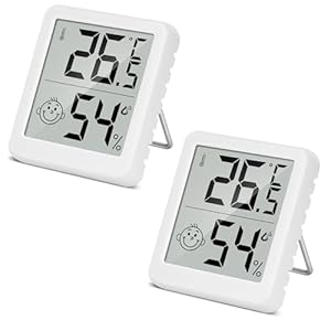 PAIRIER Luchtvochtigheidsmeter, thermometer voor binnen, 2 stuks, digitale mini-lcd-thermometer, hygrometer met smiley-indicator, gauge voor babykamer, seniorenkamer, werkkamer, wijnkelder enz