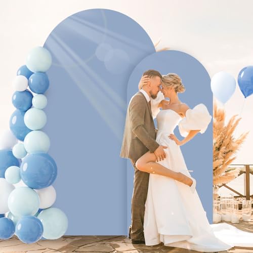 Image of FOTSHARER Dusty Blue Arch Covers 7.2 and 6FT Arch Backdrop Cover Set of 2 Spandex Arch Covers Stretchy Backdrop Wedding Arches Stand Covers for Party Birthday Baby Shower Banquet Ceremony Decor