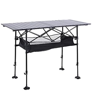 ALPHA CAMP Camping Table Outdoor Portable Table with Storage Adjustable Aluminum Table for Grill Travel Table Outdoor Picnic,Beach,BBQ,Backyards