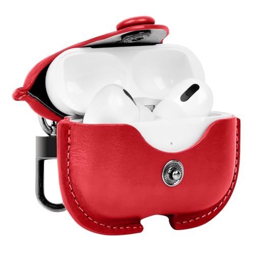 Image of Case Cover for Apple AirPods 4 | Premium Leather Case with Carabiner | Only for Apple Airpods | Red