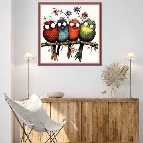 Image of Dooxvey Cross Stitch Kits for Adults Beginners,Full Range of Cross-Stitch Stamped Kits Needlepoint Kits for Beginners Embroidery Kits 11CT Cross Stitch Patterns-Four Rainbow Birds 18x18 inch