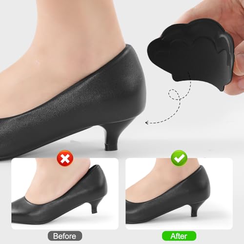 Image of Adhesive Back of Heel Cushion Pads, Heel Grips Inserts for Too Big Loose Shoes, Heel Guards Liners for Women Men, 4pcs-Black+4pcs-Black