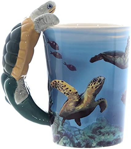 Puckator Turtle with Underwater Decal Ceramic Shaped Handle Mug, Coffee Hot Drinks, Decorative Gift Box, Home Kitchen Height 13.5cm Width 12cm Diameter 8.5cm