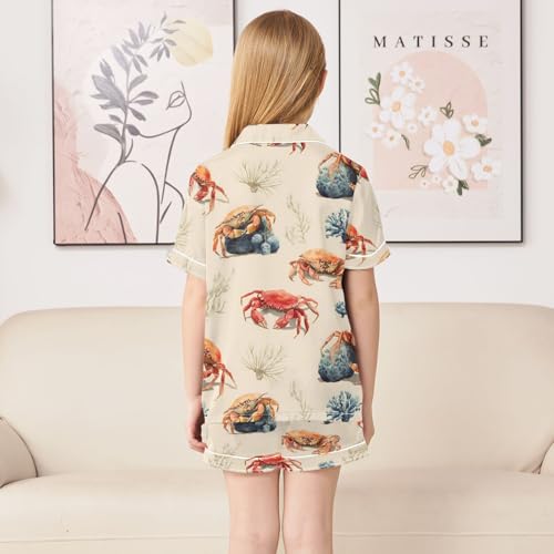 ALAZA Crab Watercolor Lovely Satin Pajamas Set Short Sleeve Button Down Sleepwear Summer Pjs 2 Piece4