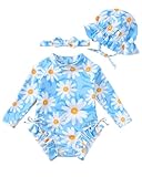 Renotemy Little Girl Swimsuit 2T 3T Drawstring Bow Back Zipper Bathing Suit Gifts Toddler Girls 3T Blue Ruffle...