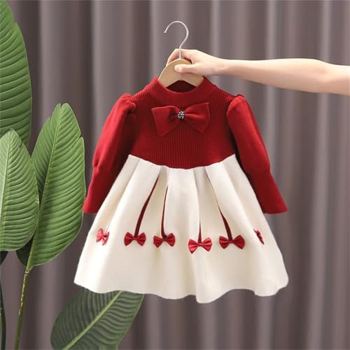 Image of Bold N Elegant Baby Girl's Winter Warm Woolen Full Sleeve Tulle Tutu Dress Frock with Bows for Infant Toddler Teedler Girls