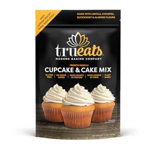 TruEats Cupcake & Cake Mix - French Vanilla: Low Glycemic, Protein & Fiber Rich, Gluten & Grain Free, Diabetic Friendly, Vegan Friendly, Dairy Free, Plant Based, Sweetened with Monk Fruit Sweetener
