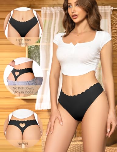 Womens Seamless Thongs Underwear No Show Thong Wave-waisted Invisible Panties Comfy Heart Cutout for Ladies 6 Pack2
