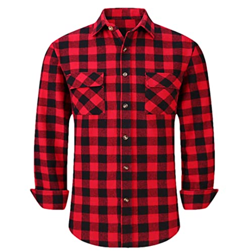 Chemise décontractée pour homme Pohullan M102 coton carreaux rouge noir XL