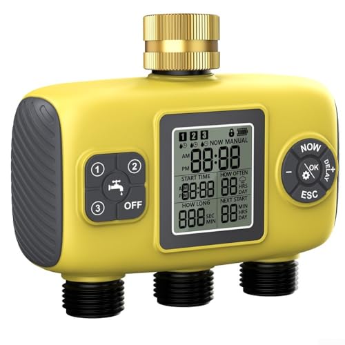 Minuteur d'arrosage automatique à 3 sorties pour arroseur de jardin, pelouse, plantes en conteneur et serre