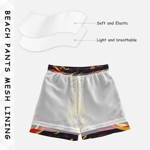 Pigsaly Boys Swim Trunks Fire Orange Tiger Stripe Boys Board Shorts Swimsuit Swimwear Summer Bathing Suit 3T4